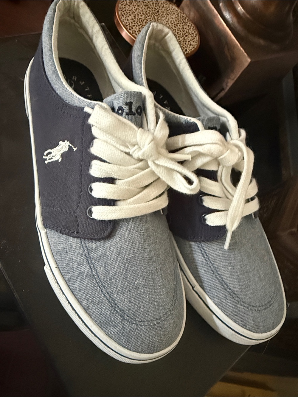 Polo by Ralph Lauren Men’s Navy & Light Blue Canvas Sneakers with White Laces